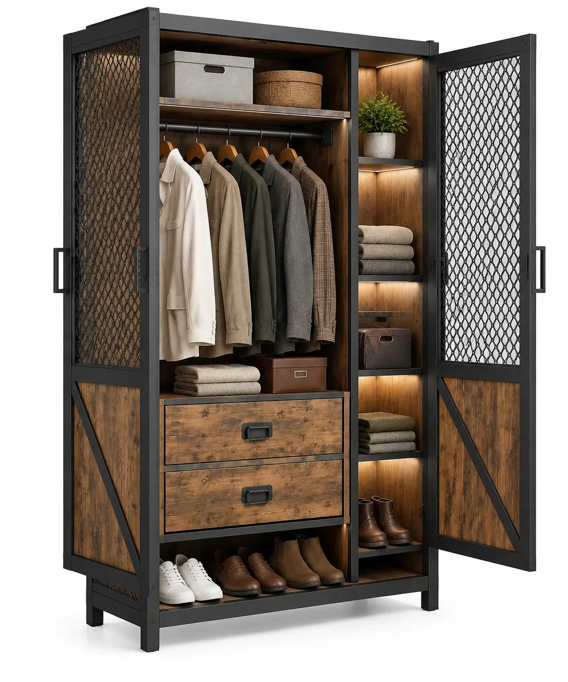 Armario de almacenamiento con diseño de rejilla, marrón y negro - Ashcabinco