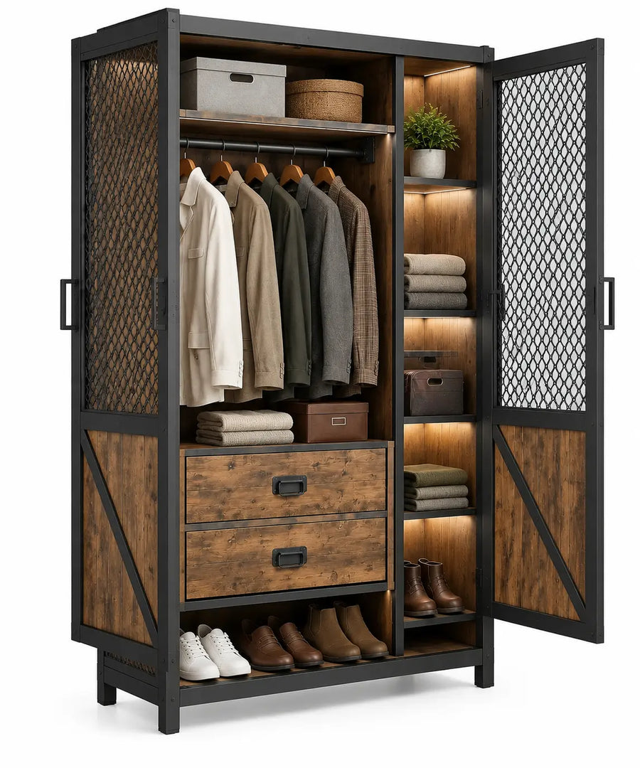 Armario de almacenamiento con diseño de rejilla, marrón y negro - Ashcabinco