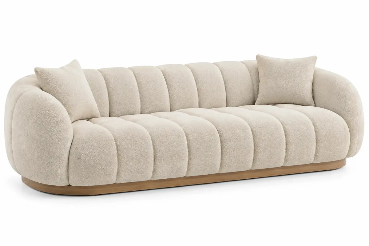 Sofá tapizado con acolchado acanalado, beige