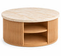 Mesa de centro de contorno redondeado, beige y marrón