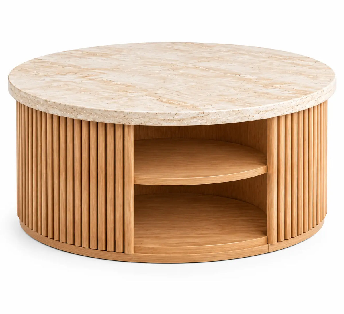 Mesa de centro de contorno redondeado, beige y marrón