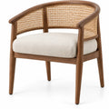 Silla con respaldo con detalles de entramado, beige y marrón