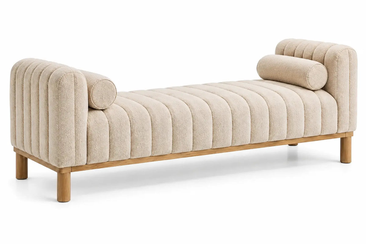Banco con asiento acolchado con acolchado acanalado, beige y marrón