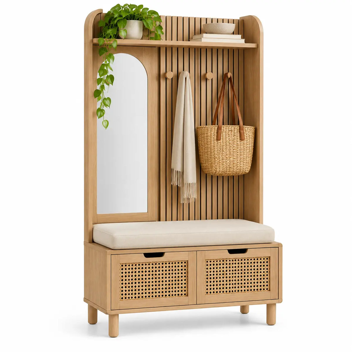 Mueble de recibidor con espejo integrado, marrón