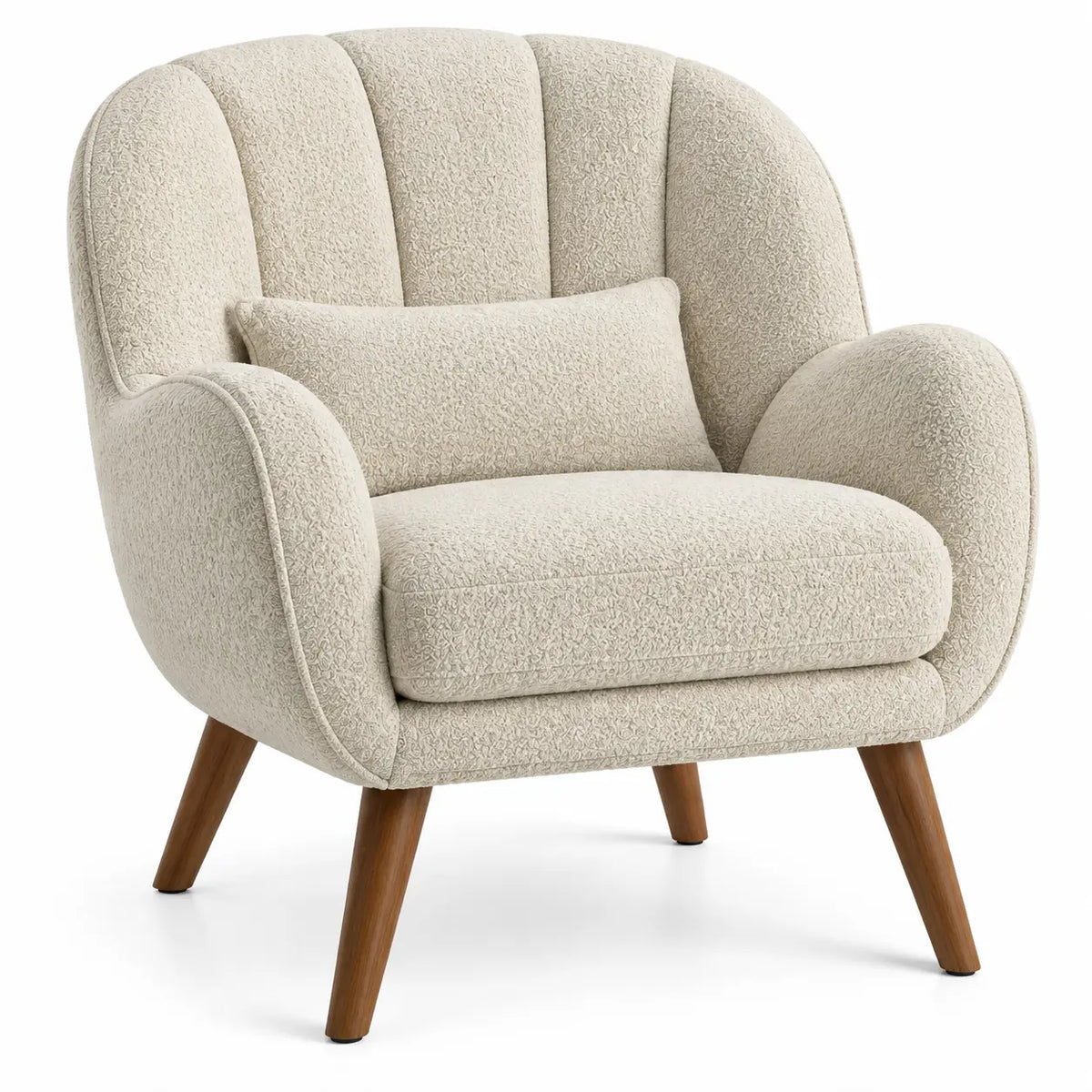 Sillón tapizado con acolchado acanalado, beige y marrón