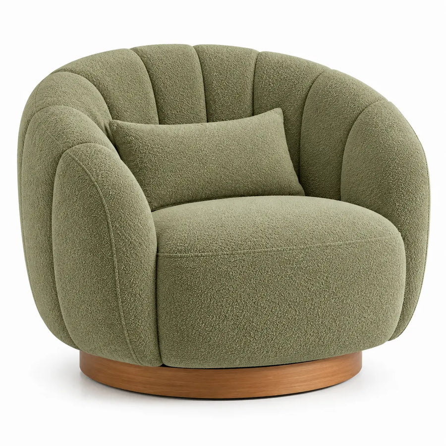 Sillón tapizado de líneas curvas con acolchado acanalado, verde y marrón - Ashcabinco