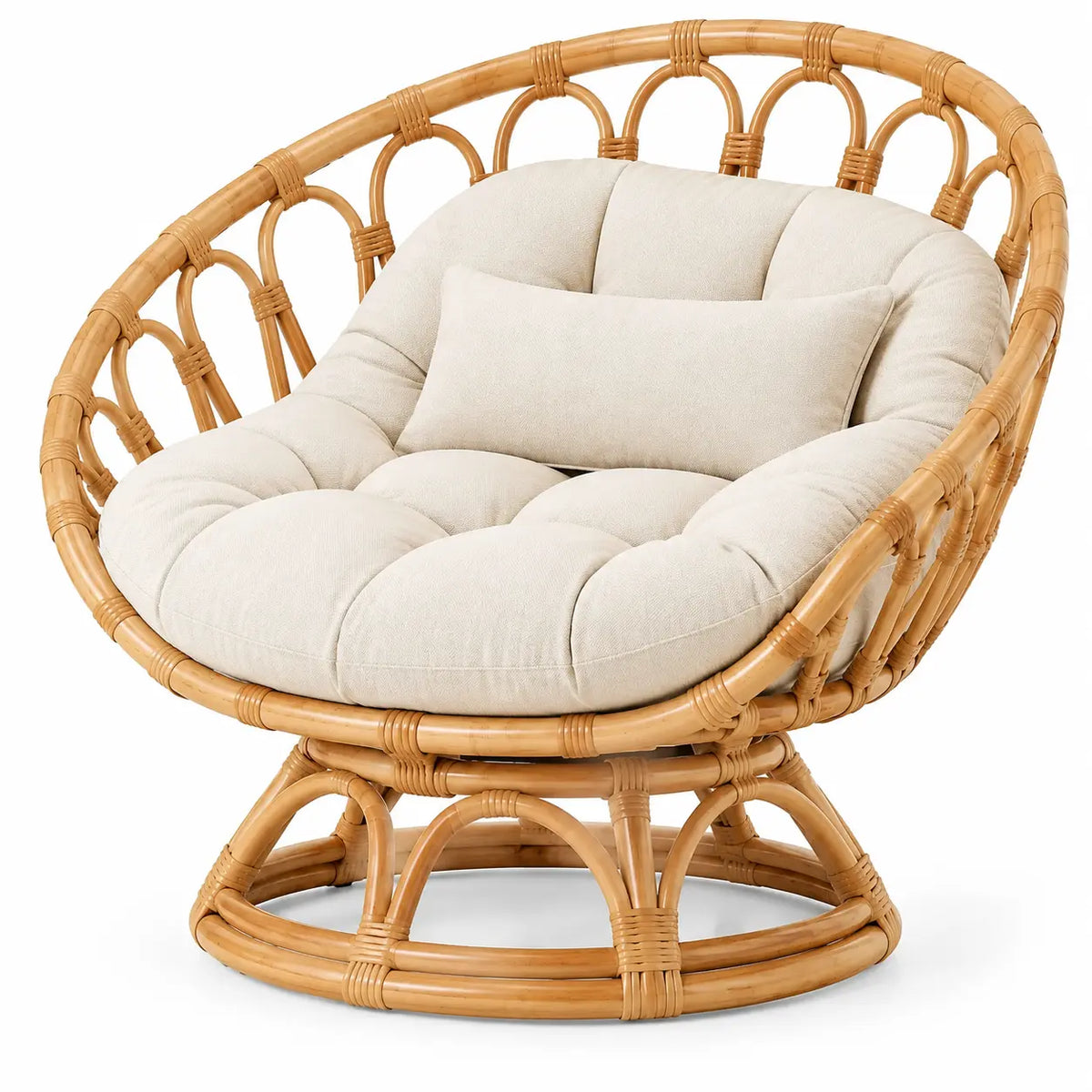 Sillón tapizado de líneas curvas con detalles de entramado, beige y marrón - Ashcabinco