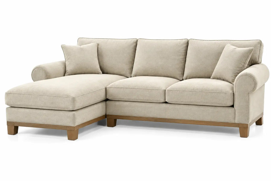 Sofá esquinero tapizado con patas elevadas, beige y marrón - Ashcabinco